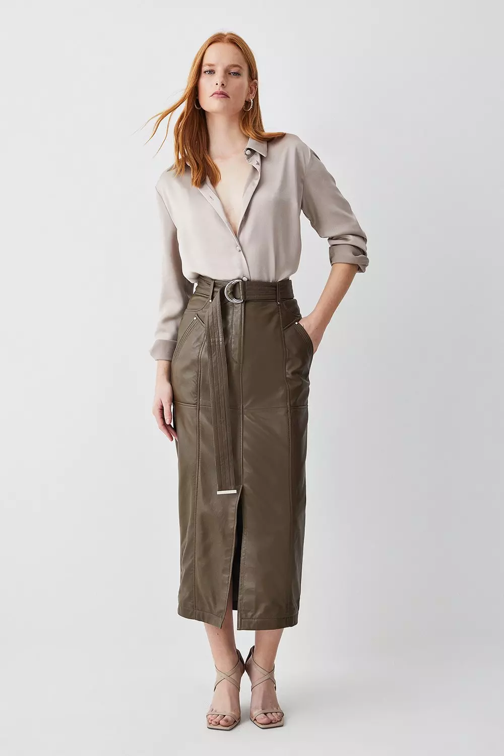 Karen millen midi leather on sale skirt